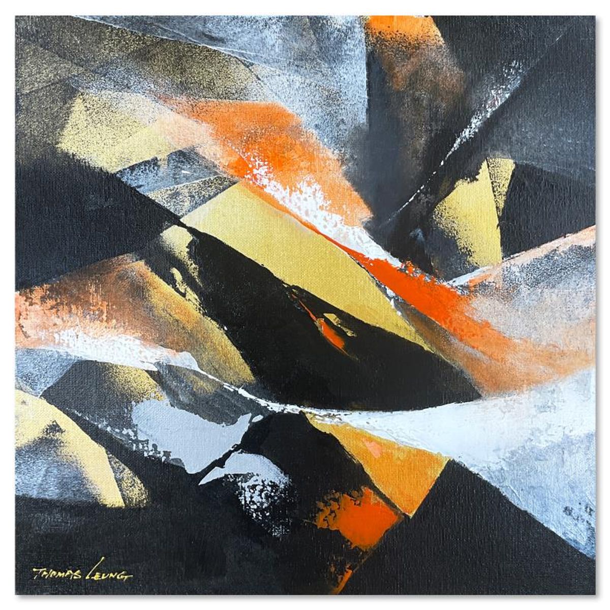 Thomas Leung, "Gold Fusion I" Original Acrylic Painting on Canvas Board, Hand Signed with Letter of Authenticity.