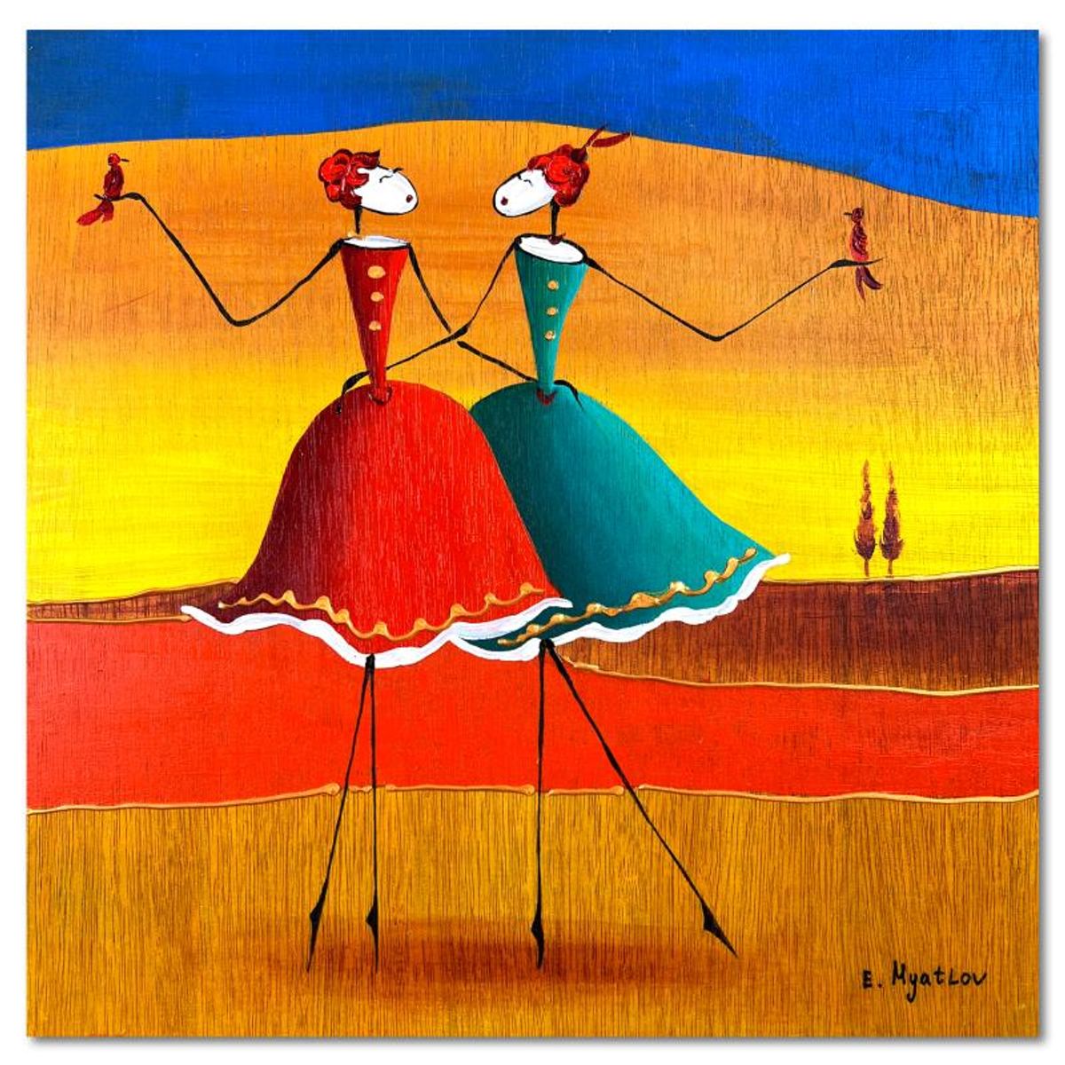 Ester Myatlov Hand Signed Original Painting on Wood Panel with Letter of Authenticity.