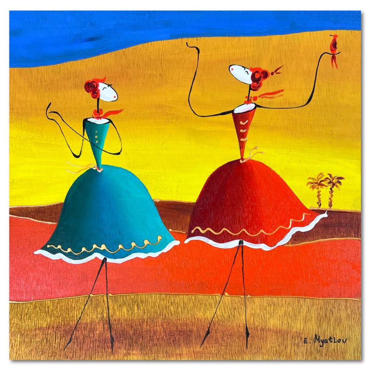 Ester Myatlov Hand Signed Original Painting on Wood Panel with Letter of Authenticity.