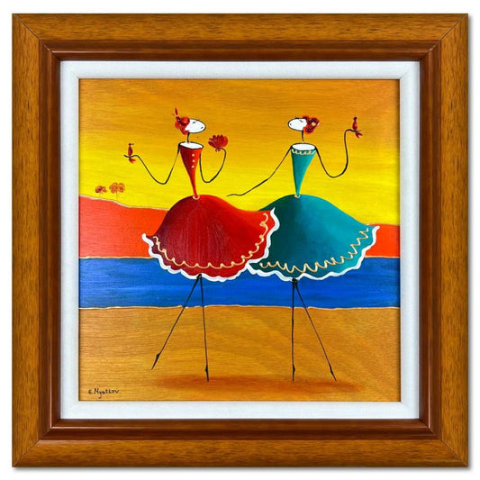 Ester Myatlov Framed Hand Signed Original Painting on Wood Panel with Letter of Authenticity.