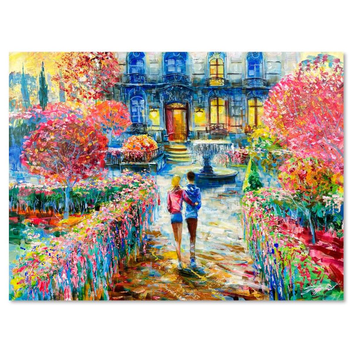 Vadik Suljakov, "Romance at the Villa" Original Oil Painting on Canvas, Hand Signed with Letter of Authenticity.