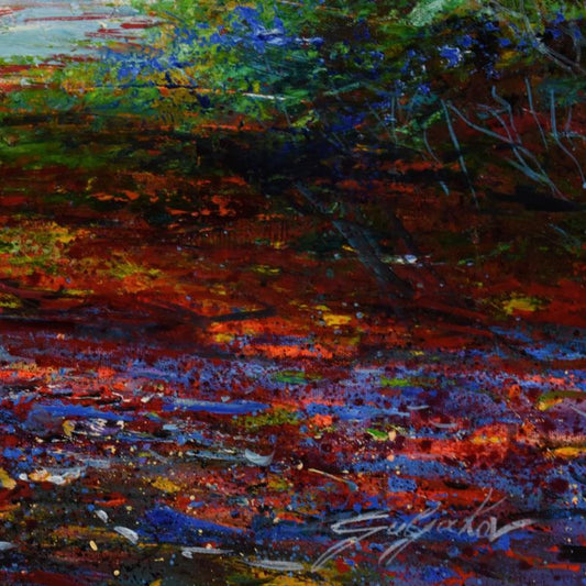 Vadik Suljakov, "Embracing Autumn" Hand Embellished Limited Edition on Canvas, Numbered and Hand Signed with Certificate of Authenticity.