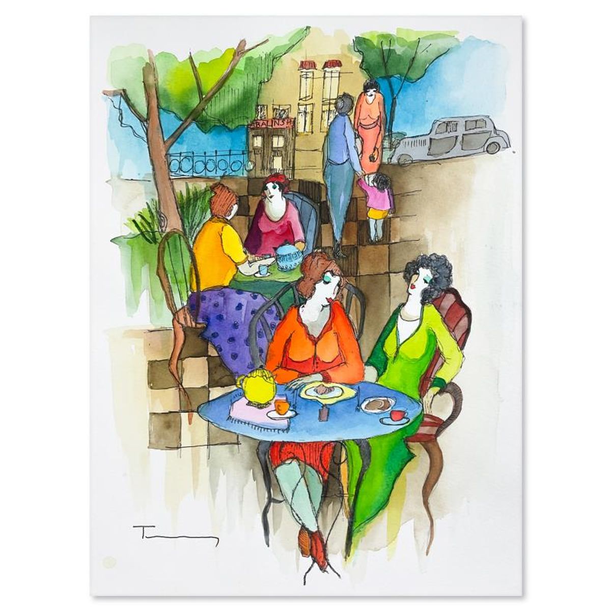 Itzchak Tarkay (1935-2012), Original Mixed Media Watercolor Painting on Paper, Hand Signed with Letter of Authenticity