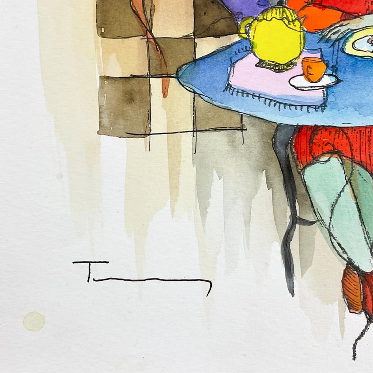 Itzchak Tarkay (1935-2012), Original Mixed Media Watercolor Painting on Paper, Hand Signed with Letter of Authenticity