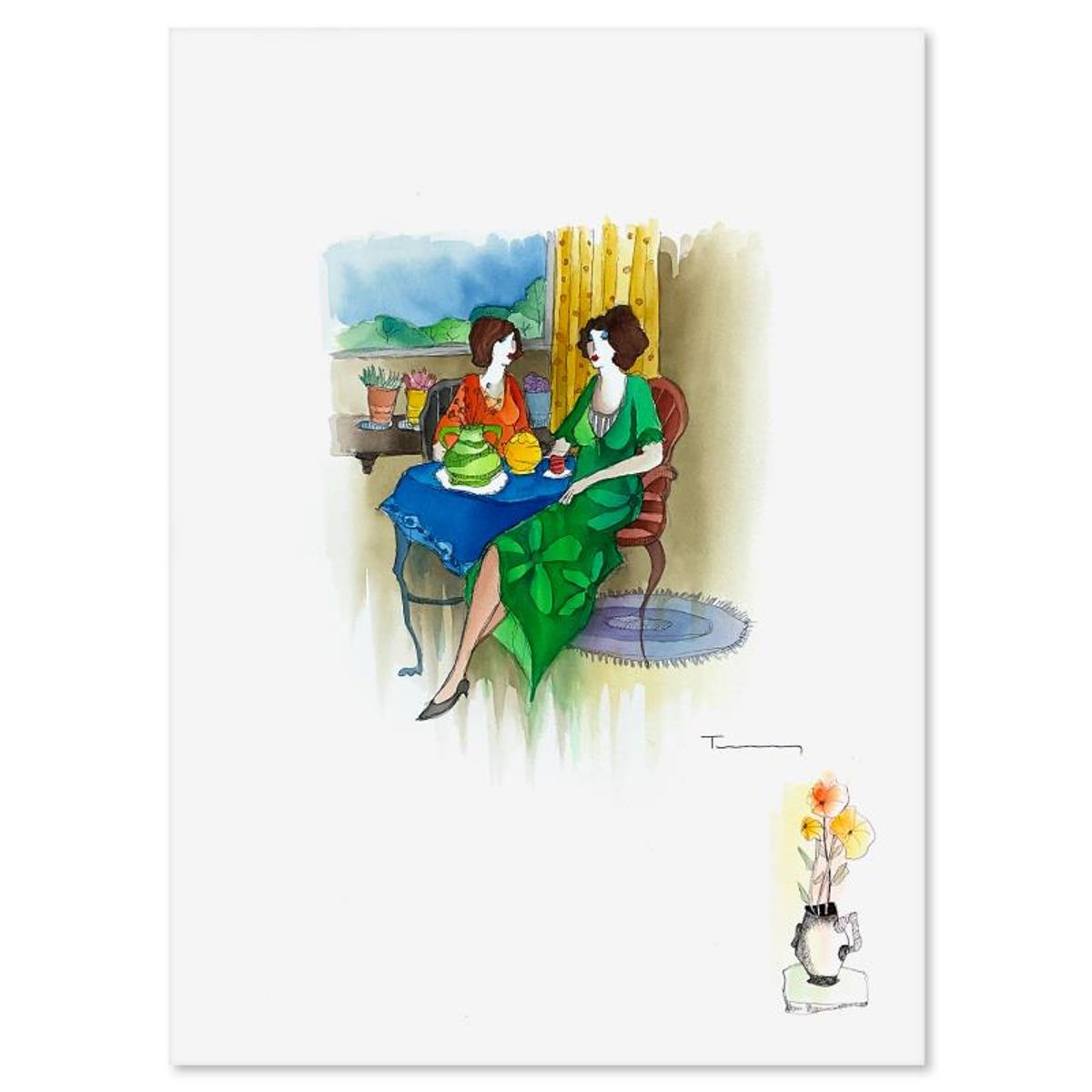 Itzchak Tarkay (1935-2012), Original Mixed Media Watercolor Painting on Paper, Hand Signed with Letter of Authenticity