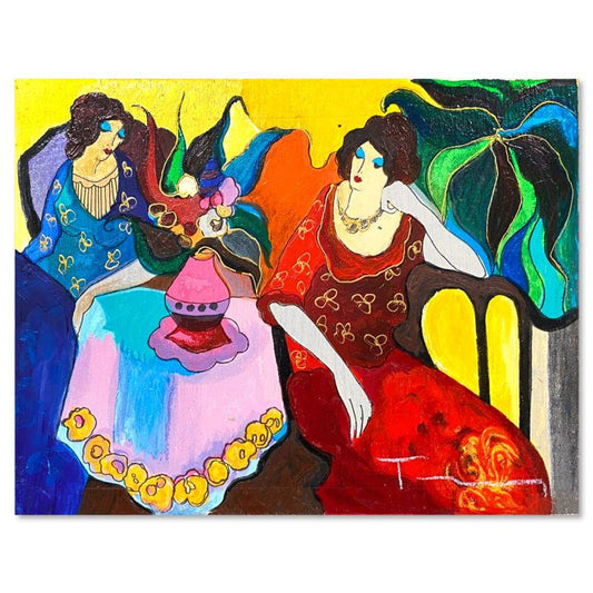 Itzchak Tarkay (1935-2012), "Tranquility" One-of-a-Kind Mixed Media Over Paint on Wood, Hand Signed with Letter of Authenticity