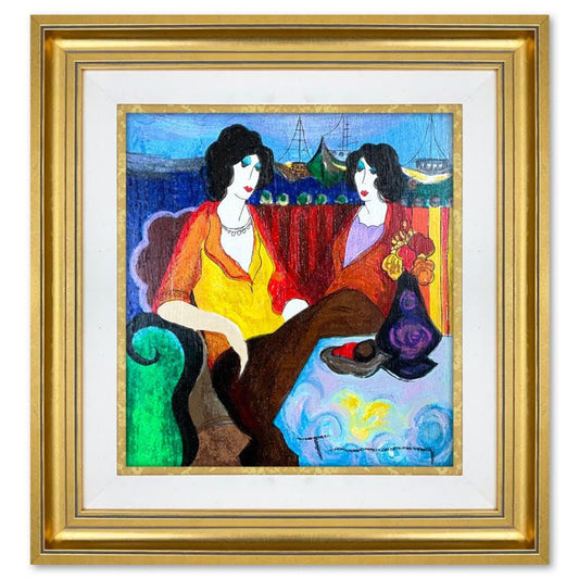 Itzchak Tarkay (1935-2012), "At the Port" Framed One-of-a-Kind Mixed Media Over Paint on Wood, Hand Signed with Letter of Authenticity