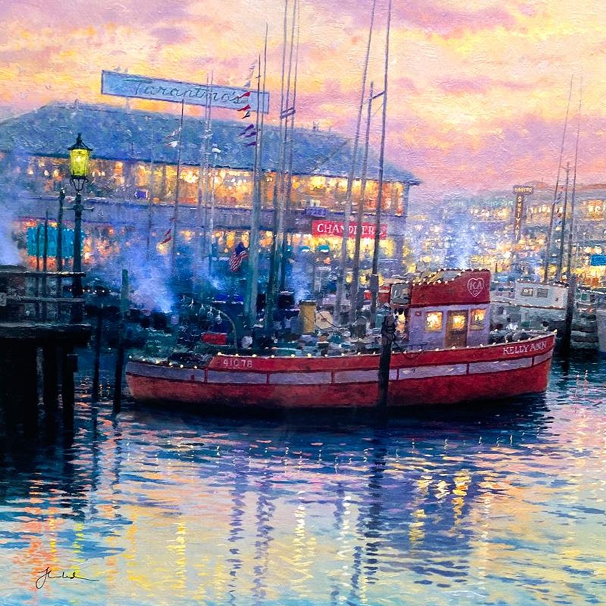 Thomas Kinkade (1958-2012), "Fisherman's Wharf, San Francisco" Framed Limited Edition Lithograph, Numbered and Signed with Letter of Authenticity