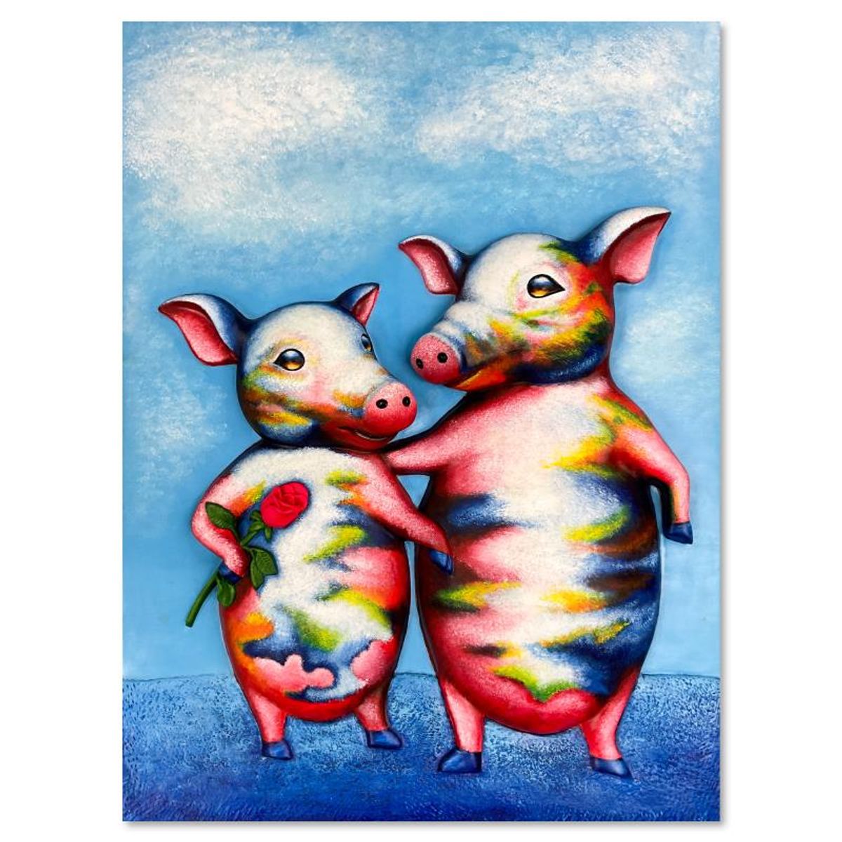 Wang, "Do You Love Me" Hand Painted Limited Edition Bas Relief Sculpture, Numbered 2/3, Hand Signed and Letter of Authenticity.