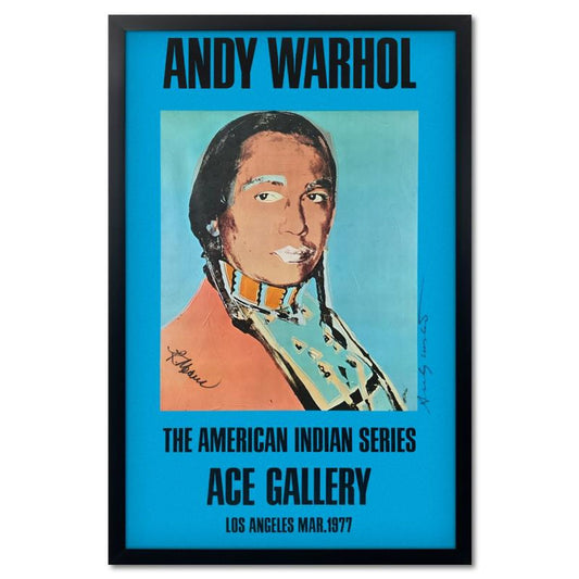 Andy Warhol (1928-1987), "The American Indian Series (Blue)" Framed Vintage Poster (51" x 33") from Ace Gallery (1977), Hand Signed by Warhol and & Russell Means (1939-2012) with Letter of Au