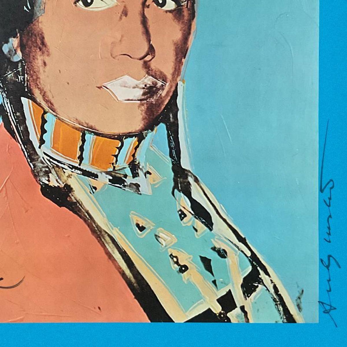 Andy Warhol (1928-1987), "The American Indian Series (Blue)" Framed Vintage Poster (51" x 33") from Ace Gallery (1977), Hand Signed by Warhol and & Russell Means (1939-2012) with Letter of Au