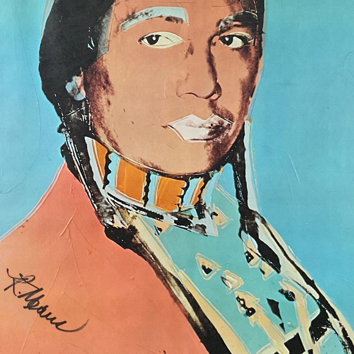 Andy Warhol (1928-1987), "The American Indian Series (Blue)" Framed Vintage Poster (51" x 33") from Ace Gallery (1977), Hand Signed by Warhol and & Russell Means (1939-2012) with Letter of Au