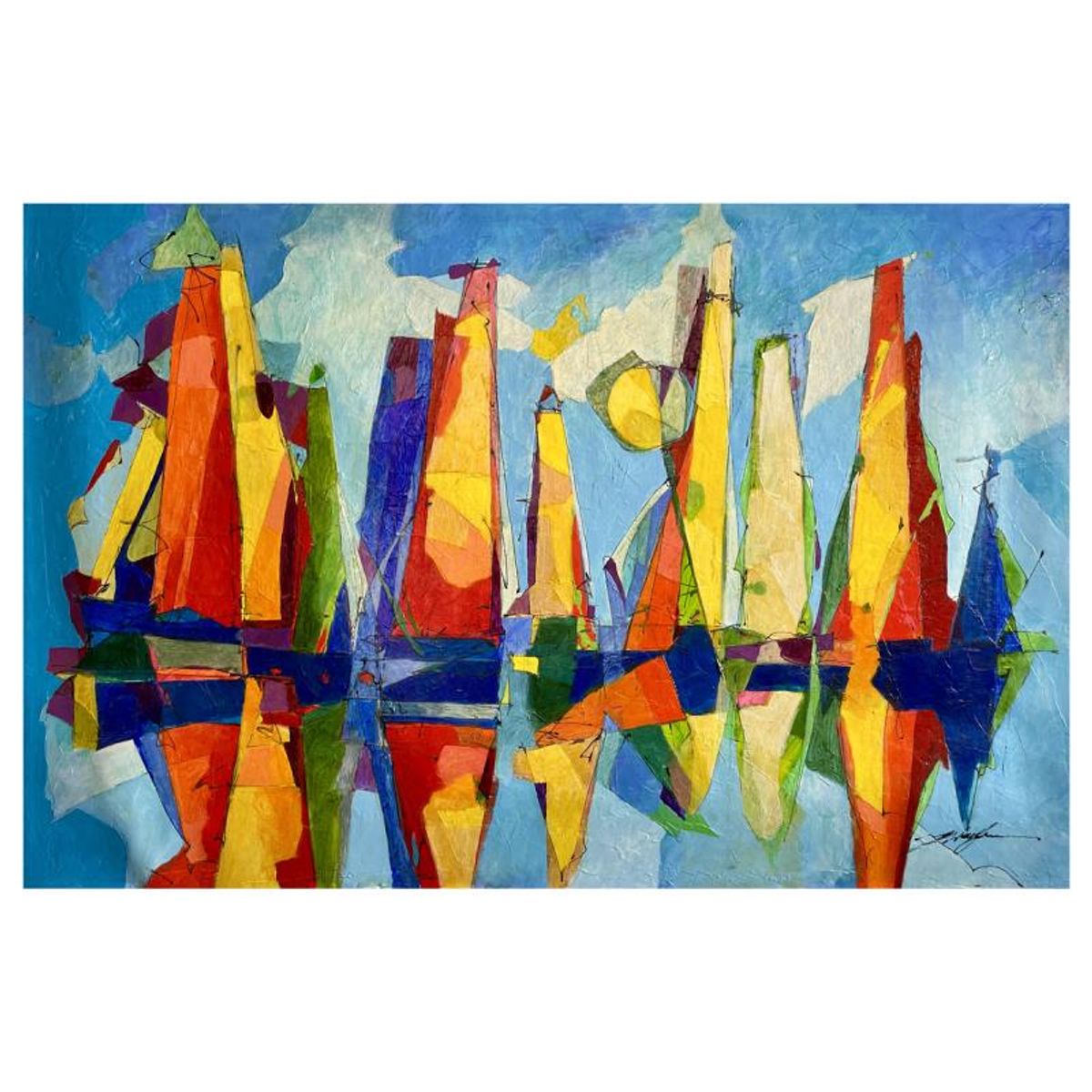 Wolfson, "Harbour" Hand Signed Original Painting on Canvas with Letter of Authenticity.