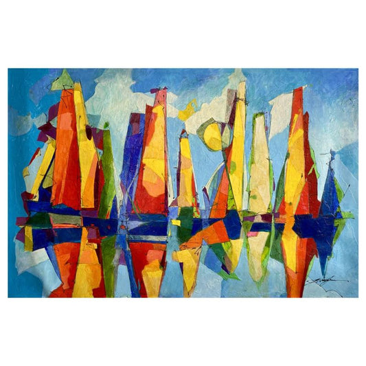 Wolfson, "Harbour" Hand Signed Original Painting on Canvas with Letter of Authenticity.