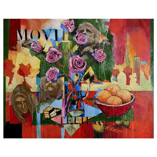 Wolfson, "Roses Movie" Hand Signed Original Painting on Canvas with Letter of Authenticity.