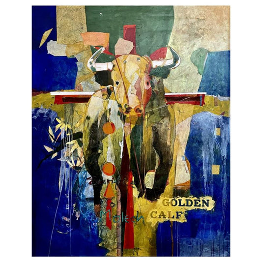 Wolfson, "The Golden Calf" Hand Signed Original Painting on Canvas with Letter of Authenticity.