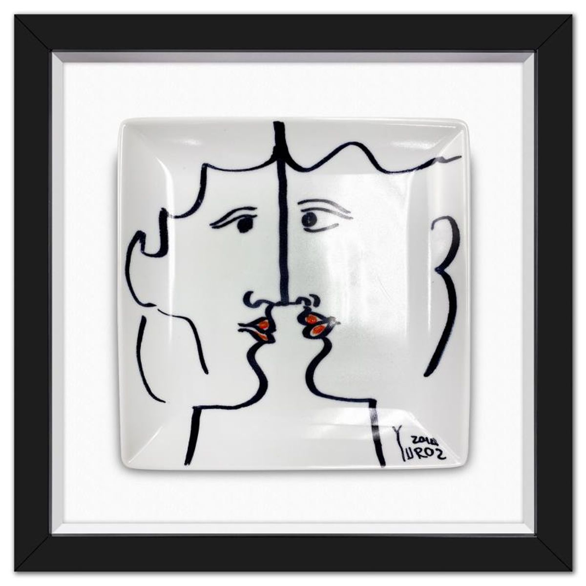 Yuroz, Framed Hand Painted Ceramic Plate, Hand Signed with Letter of Authenticity.