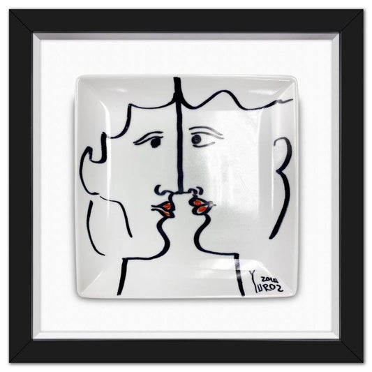 Yuroz, Framed Hand Painted Ceramic Plate, Hand Signed with Letter of Authenticity.