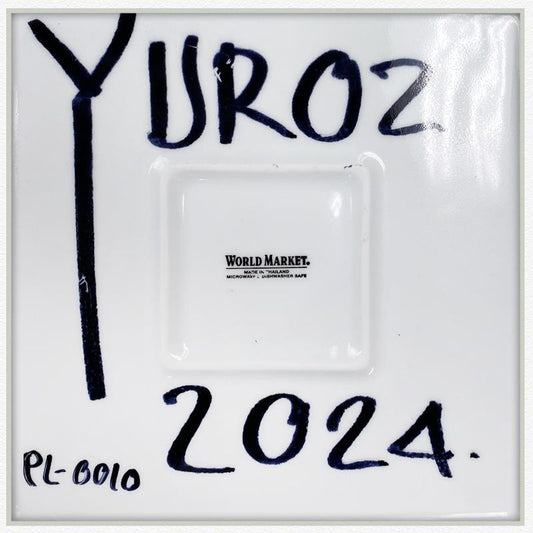 Yuroz, Framed Hand Painted Ceramic Plate, Hand Signed with Letter of Authenticity.