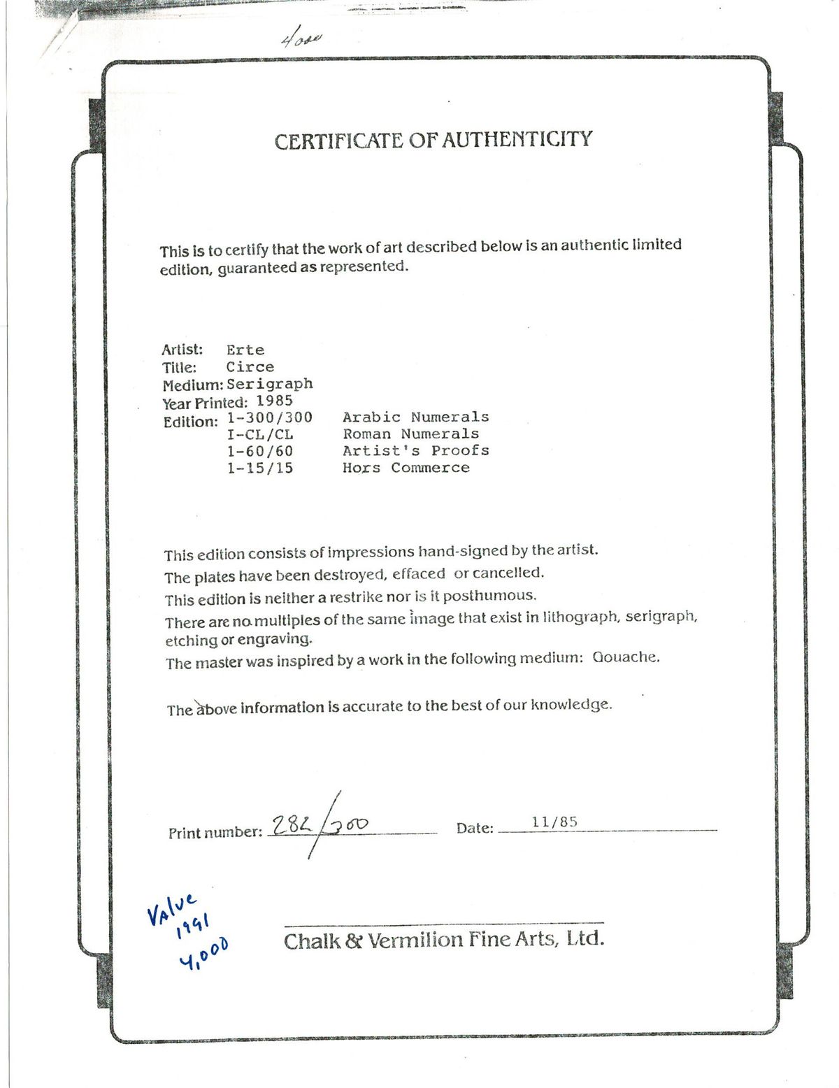 Erte- Serigraph "Circe"