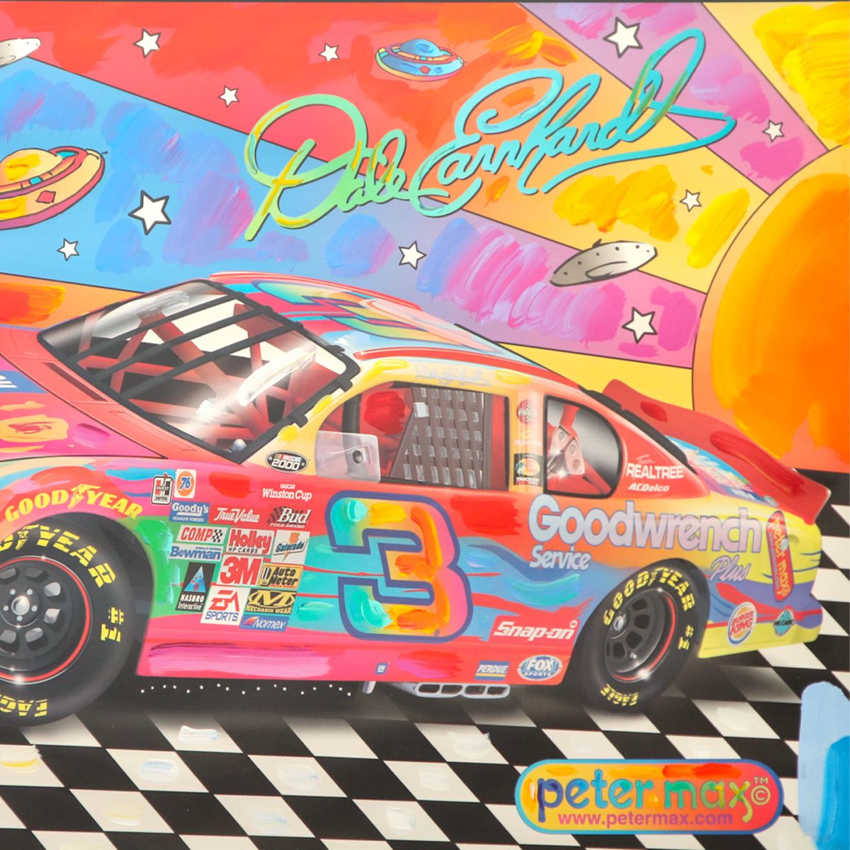 Peter Max- Mixed Media on Paper "DALE EARNHARDT NASCAR#23"