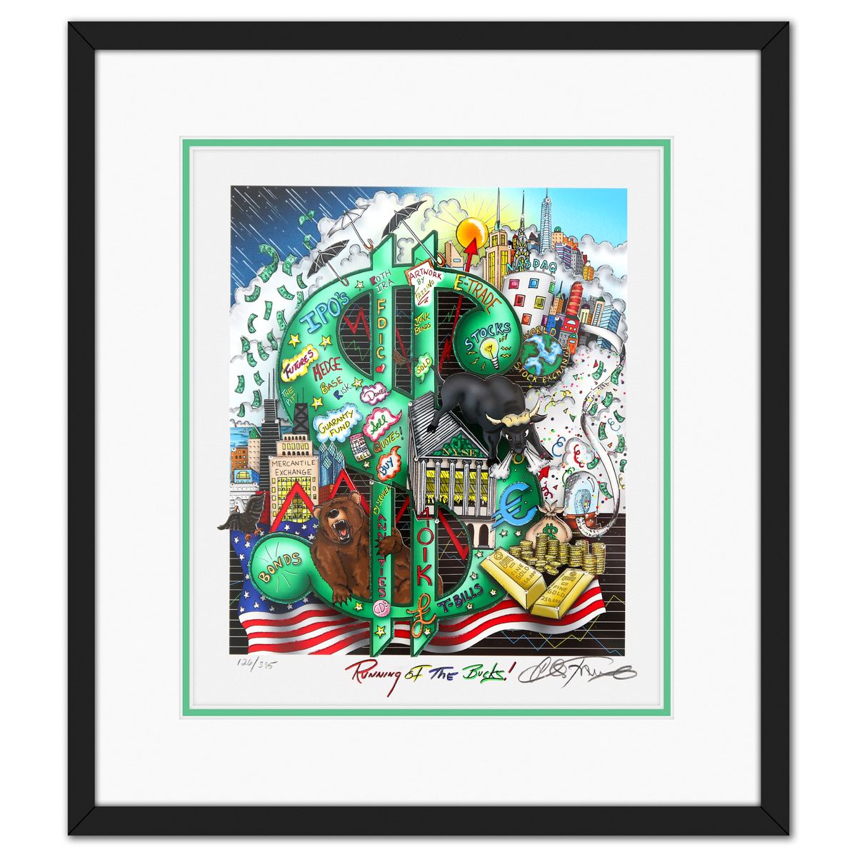 Charles Fazzino- 3D Construction Silkscreen Serigraph "Running of the Bucks"