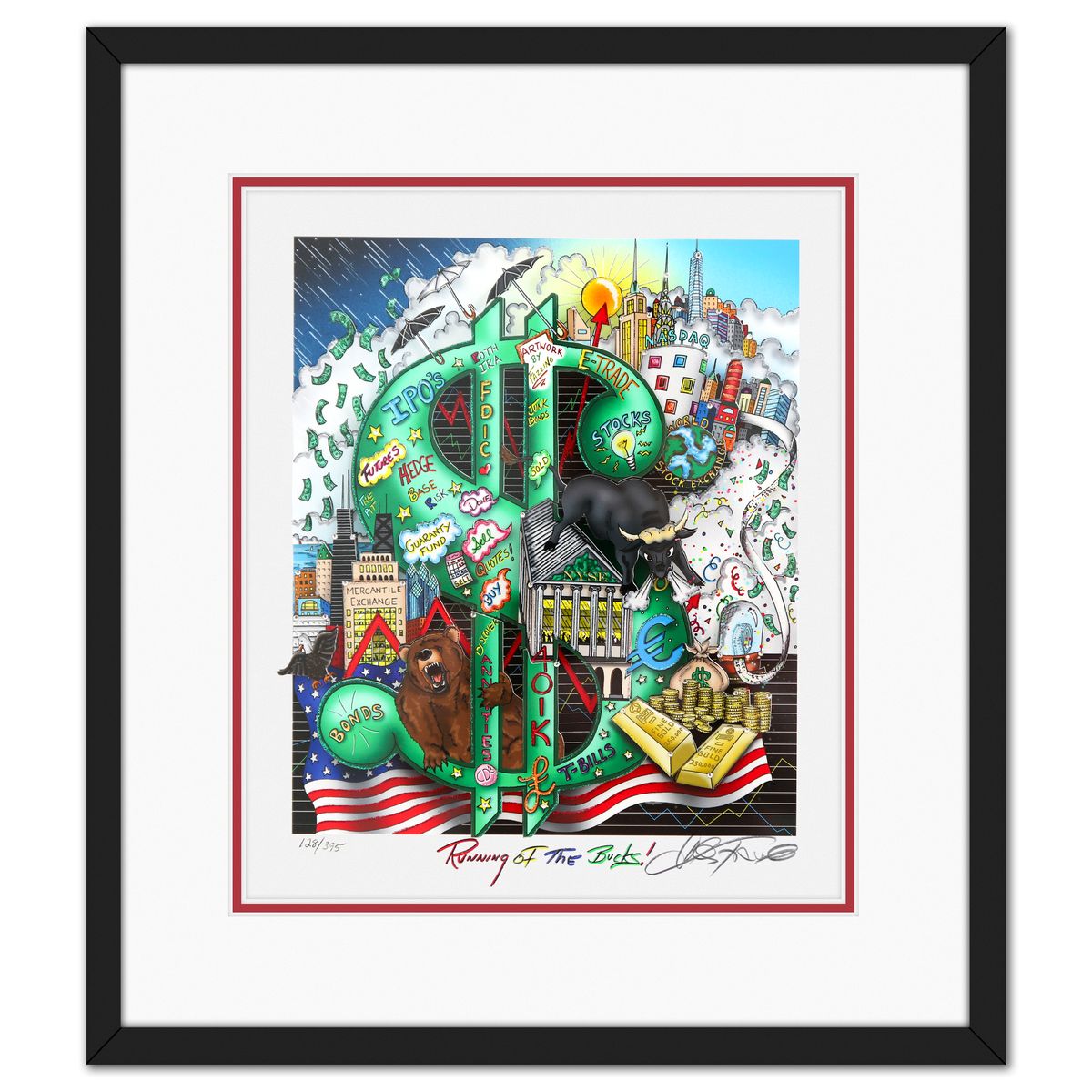 Charles Fazzino- 3D Construction Silkscreen Serigraph "Running of the Bucks"