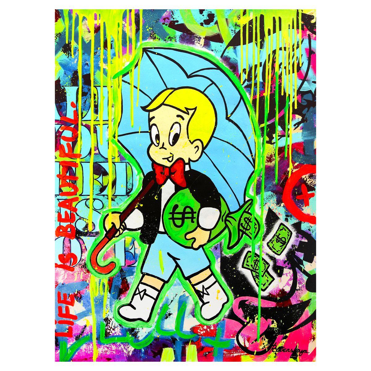 Nastya Rovenskaya- Mixed Media on Canvas "Wealth Under Shelter"