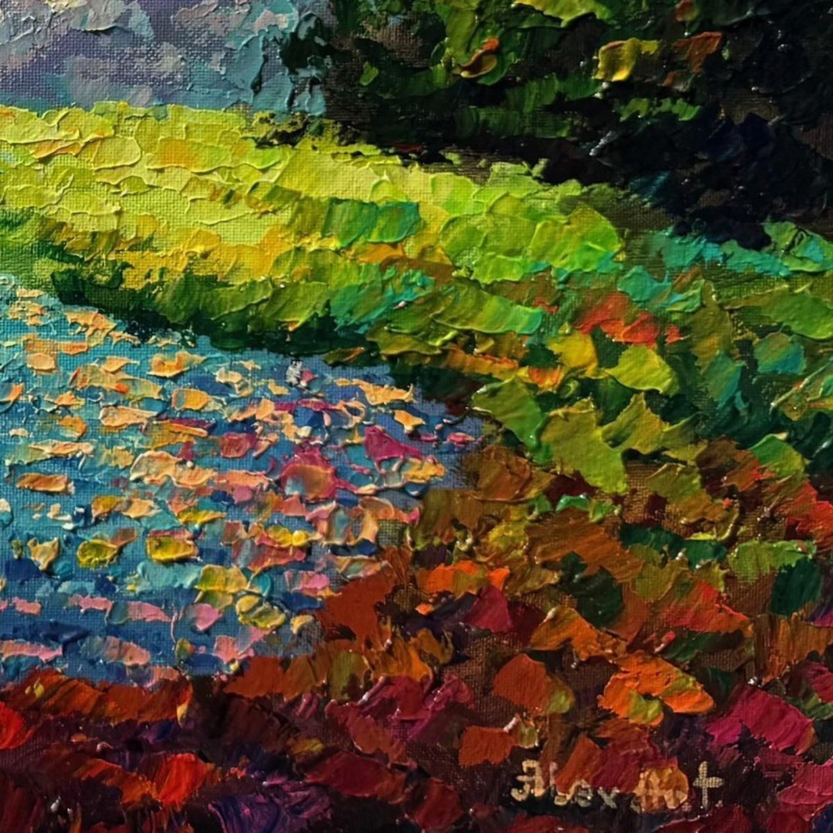 Alexander Antanenka, "Sunset Meadow" Hand Signed Original Painting on Canvas with Letter of Authenticity.