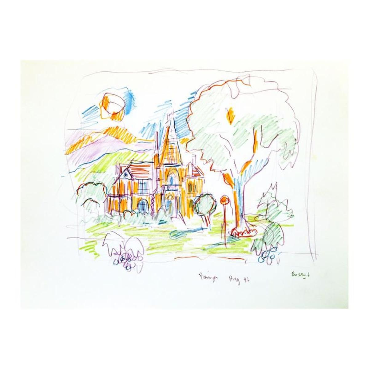 Wayne Ensrud "Beringer Vineyard, Napa Valley" Pencil Original Artwork; Hand Signed; COA