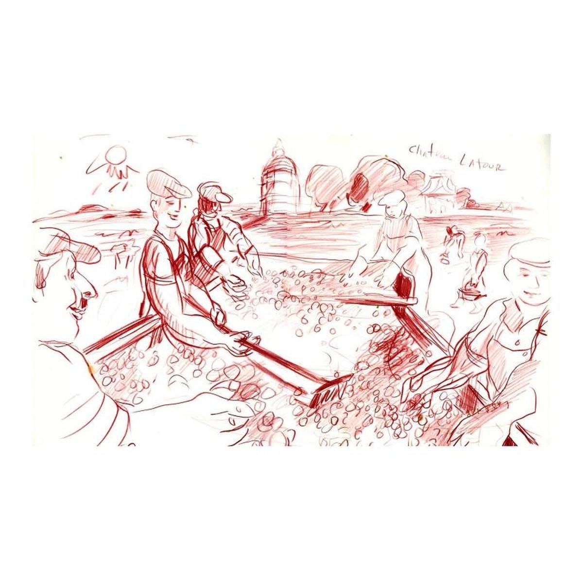 Wayne Ensrud "Harvest at Chateau Latour (Bordeaux)" Pastel Original Artwork; Hand Signed; COA