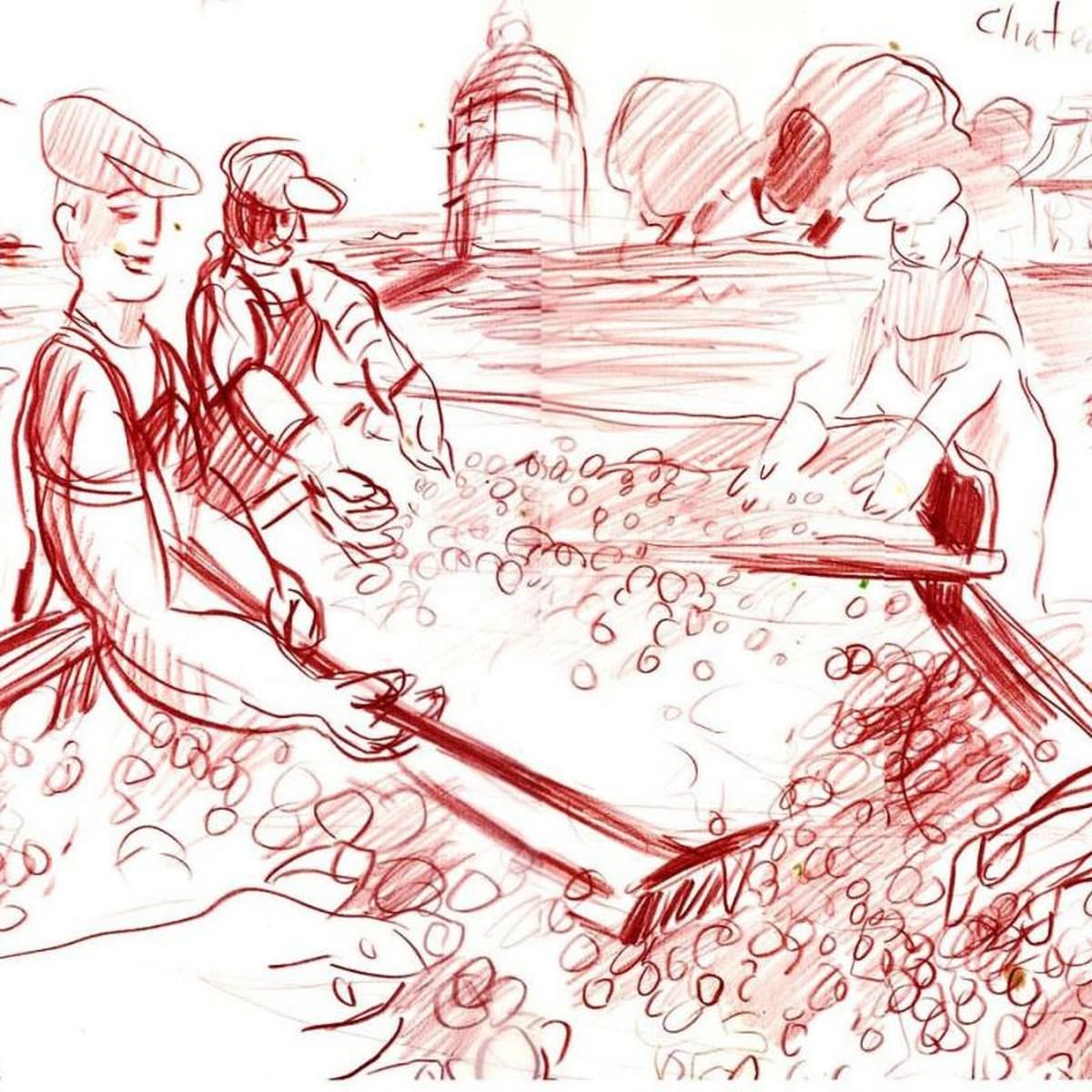 Wayne Ensrud "Harvest at Chateau Latour (Bordeaux)" Pastel Original Artwork; Hand Signed; COA