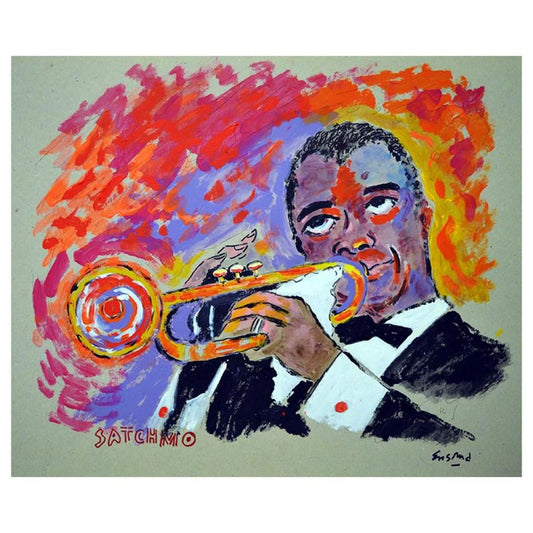 Wayne Ensrud ,"Louis Armstrong" Hand Signed Original Painting with Letter of Authenticity.