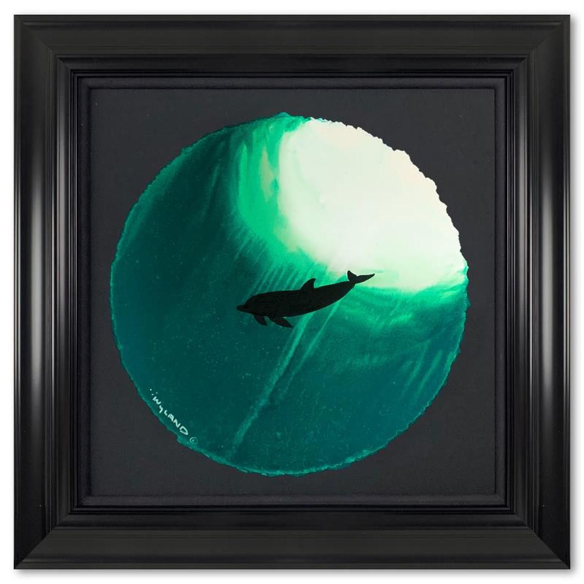 Wyland, "Solitary Dolphin in Green" Framed, Hand Signed Original Painting with Letter of Authenticity.