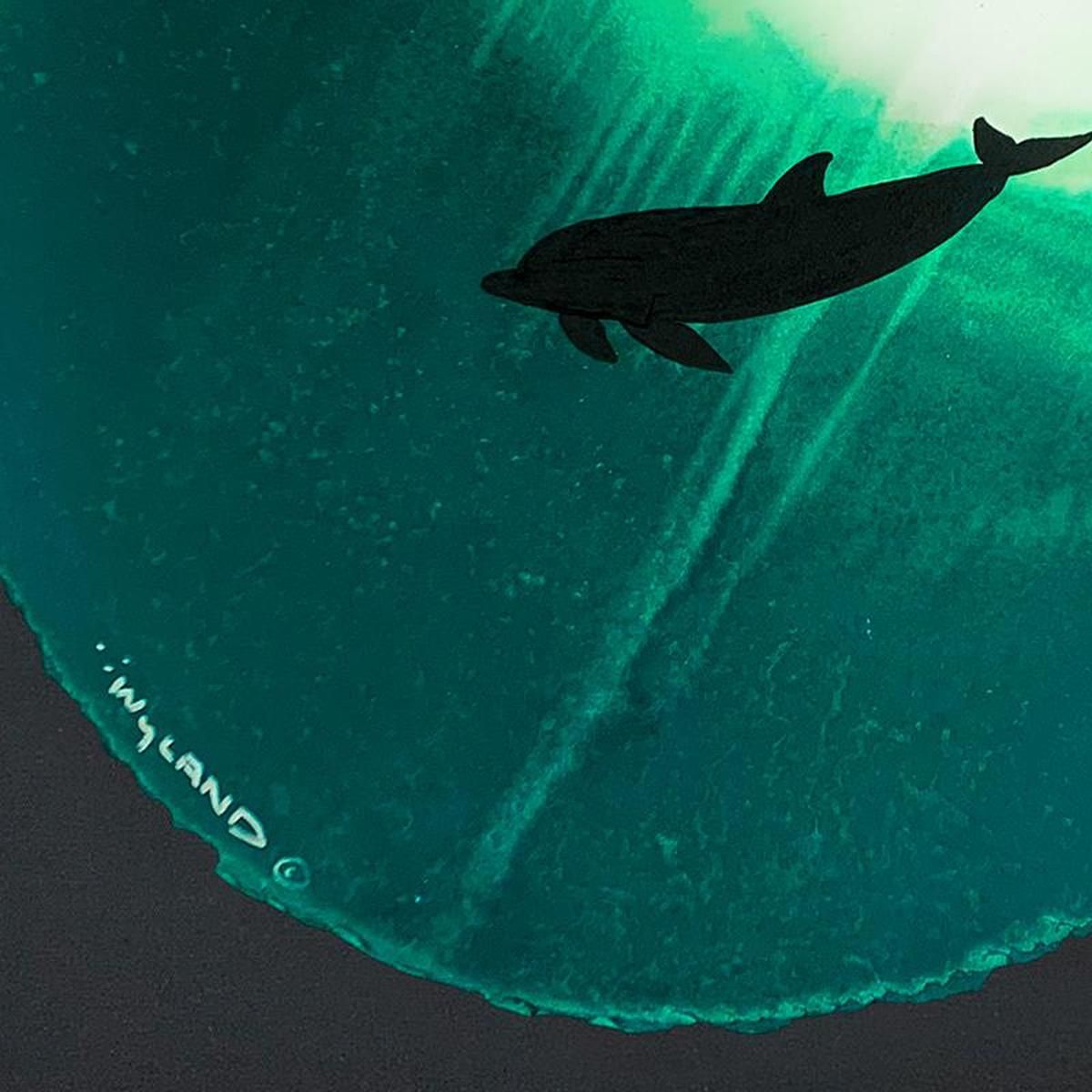 Wyland, "Solitary Dolphin in Green" Framed, Hand Signed Original Painting with Letter of Authenticity.