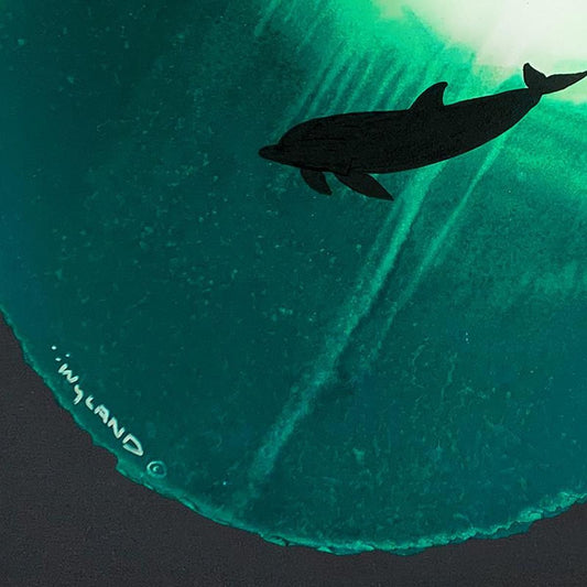 Wyland, "Solitary Dolphin in Green" Framed, Hand Signed Original Painting with Letter of Authenticity.
