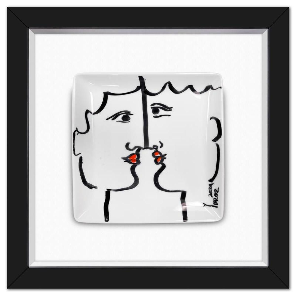 Yuroz, Framed Hand Painted Ceramic Plate, Hand Signed with Letter of Authenticity.