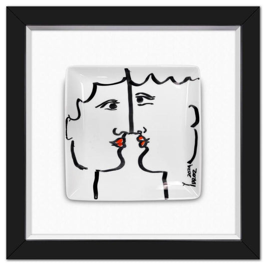 Yuroz, Framed Hand Painted Ceramic Plate, Hand Signed with Letter of Authenticity.