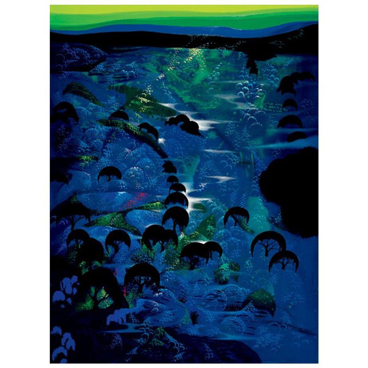 Eyvind Earle (1916-2000), "Beneath an Emerald Sky" Limited Edition Serigraph. Hand Signed and Certificate of Authenticity.
