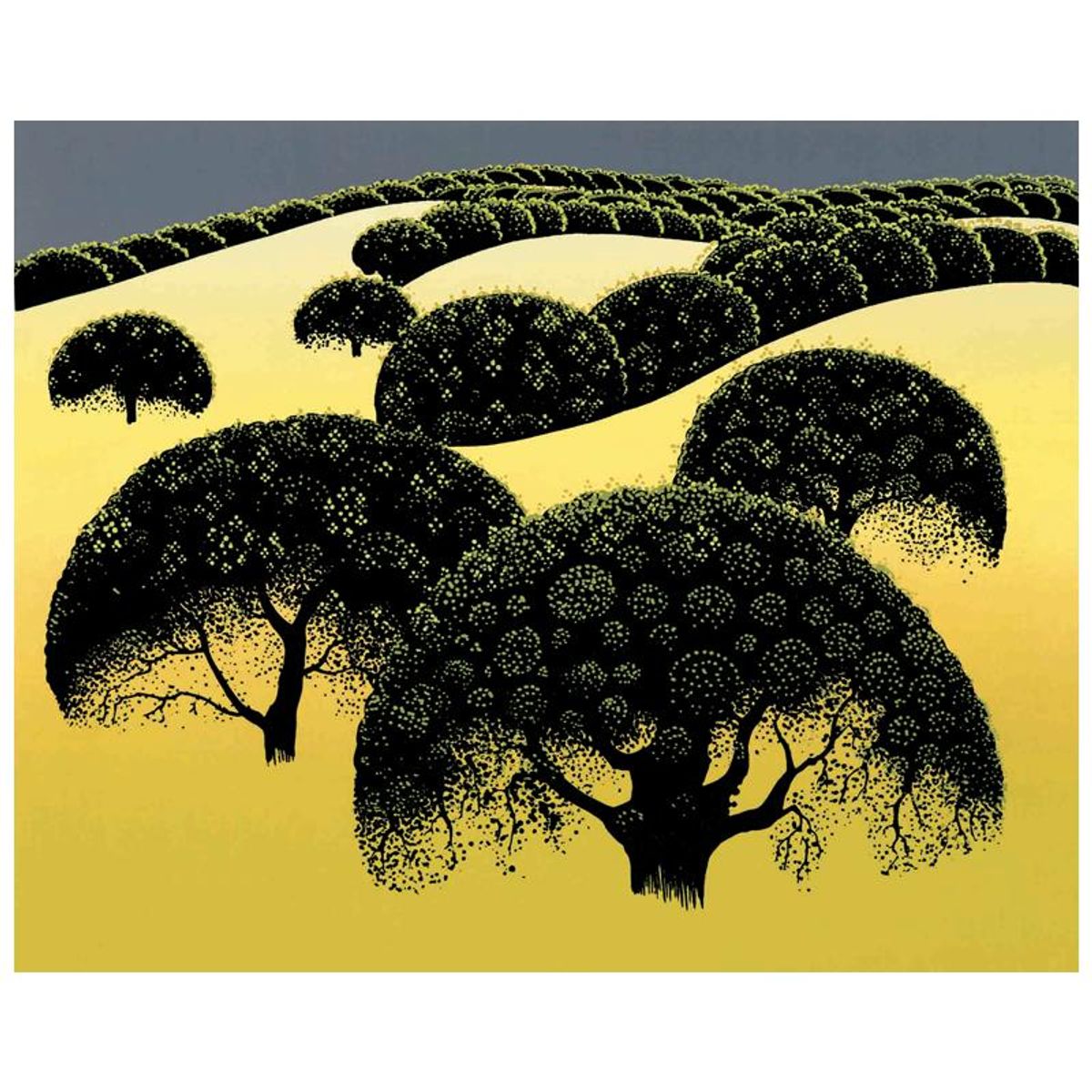 Eyvind Earle (1916-2000), "Santa Ynez Oaks" Limited Edition Serigraph. Hand Signed and Certificate of Authenticity.