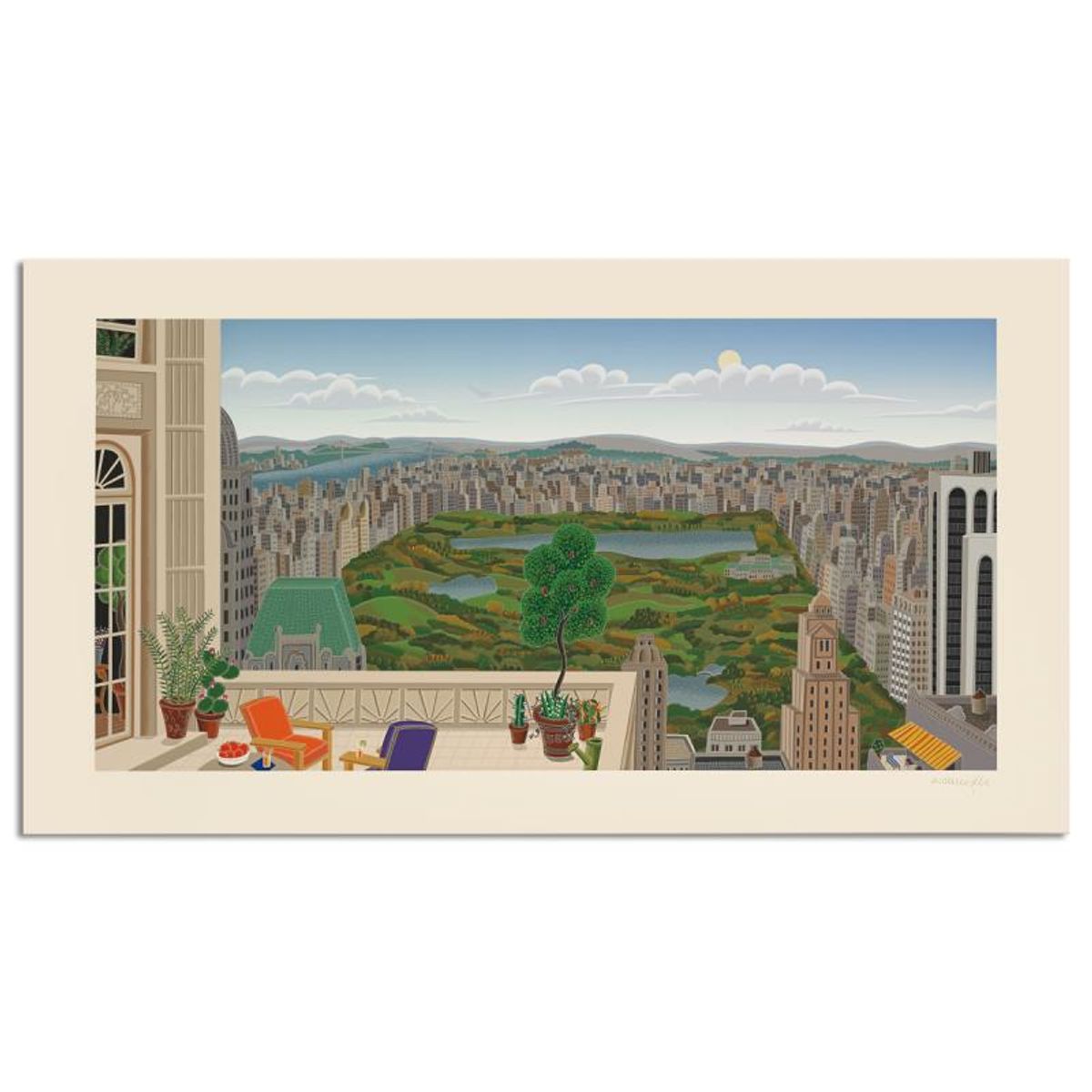 Thomas Mcknight, "Central Park Panorama" Limited Edition Serigraph, Numbered and Hand Signed with Letter of Authenticity.