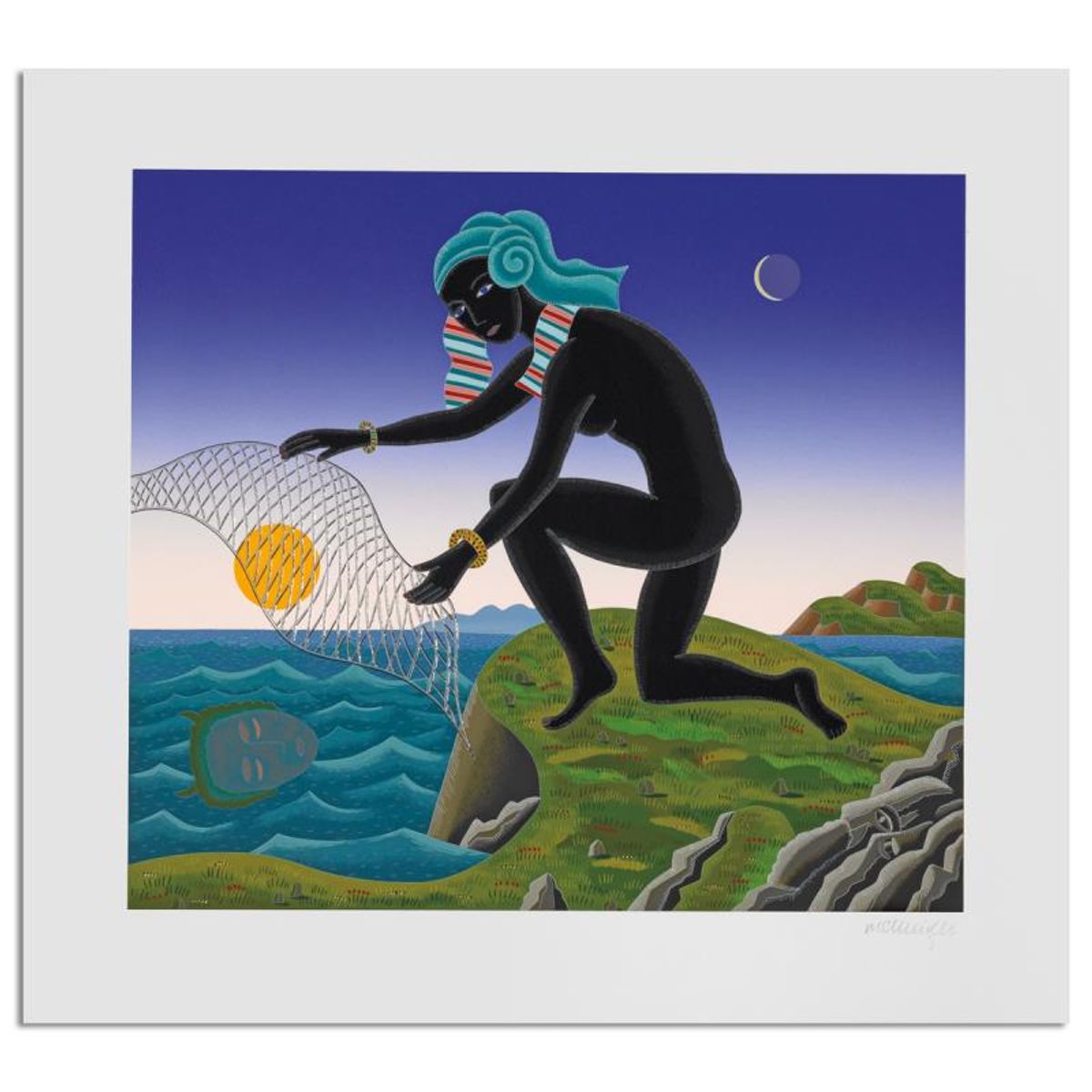 Thomas Mcknight, "Nubian Fisher (Mythologies Suite)" Limited Edition Serigraph, Numbered and Hand Signed with Letter of Authenticity.