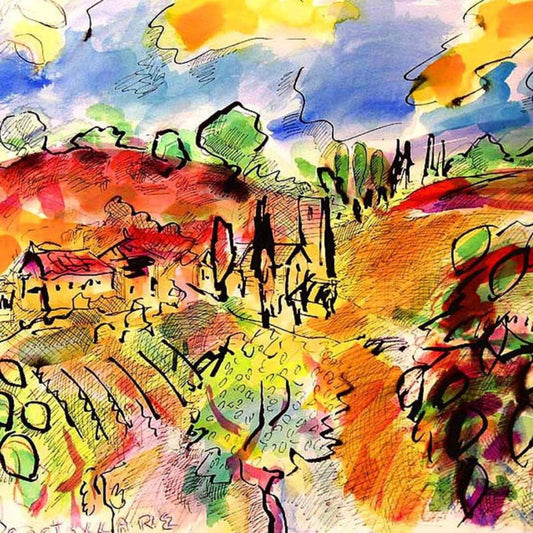 Wayne Ensrud "Castellare Vineyard in Chianti, Italy" Mixed Media Original Artwork; Hand Signed; COA