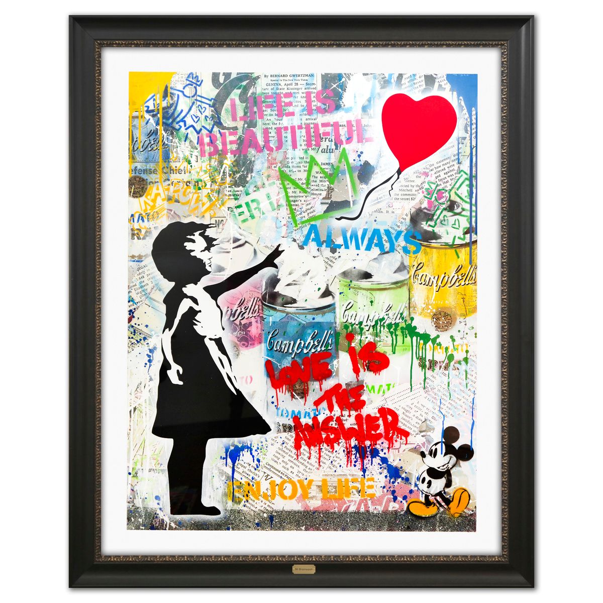 Mr. Brainwash- Original Mixed Media on Deckle Edge Paper "Balloon Girl"
