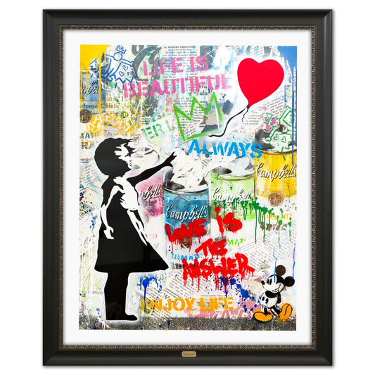 Mr. Brainwash- Original Mixed Media on Deckle Edge Paper "Balloon Girl"