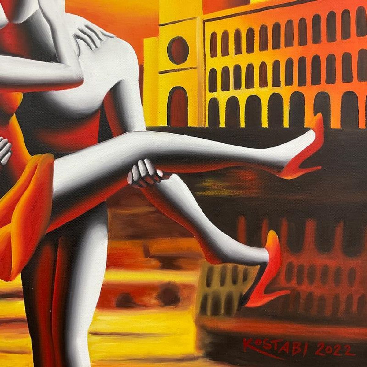 Mark Kostabi, "Venetian Fantasy" Framed Original Oil Painting on Canvas, Hand Signed with Letter of Authenticity