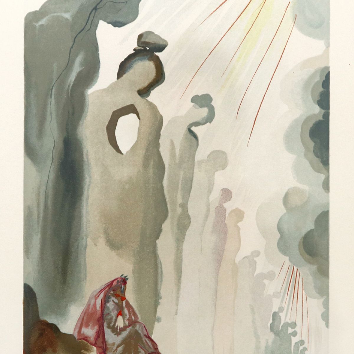 Salvador Dali- Original Color Woodcut on B.F.K. Rives Paper "Purgatory 13"