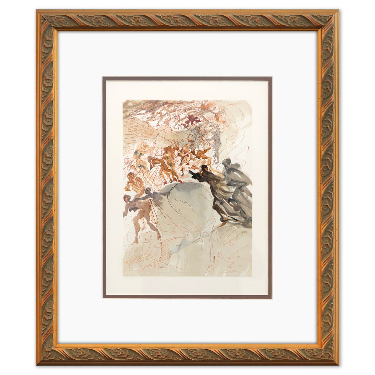 Salvador Dali- Original Color Woodcut on B.F.K. Rives Paper "Purgatory 25"
