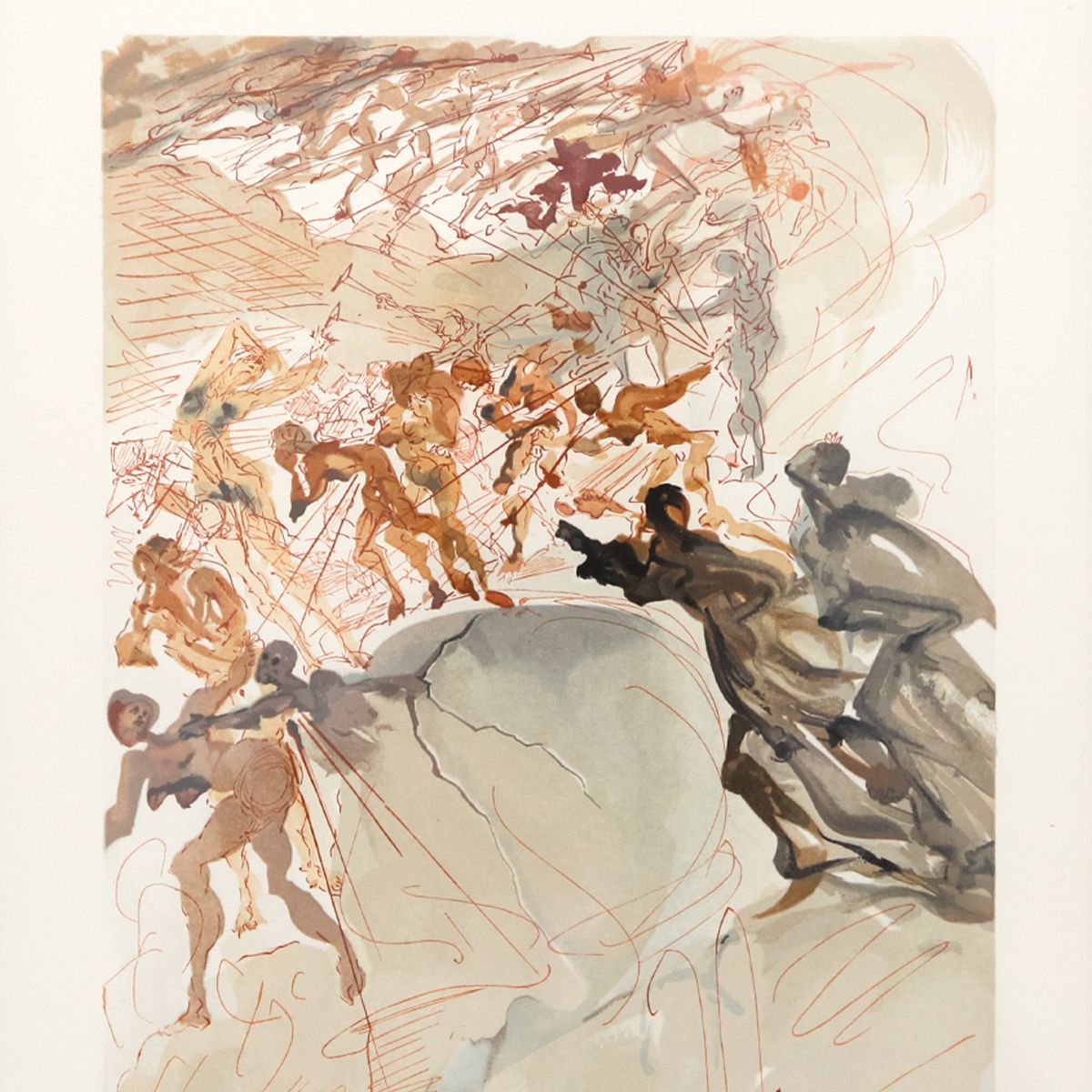 Salvador Dali- Original Color Woodcut on B.F.K. Rives Paper "Purgatory 25"