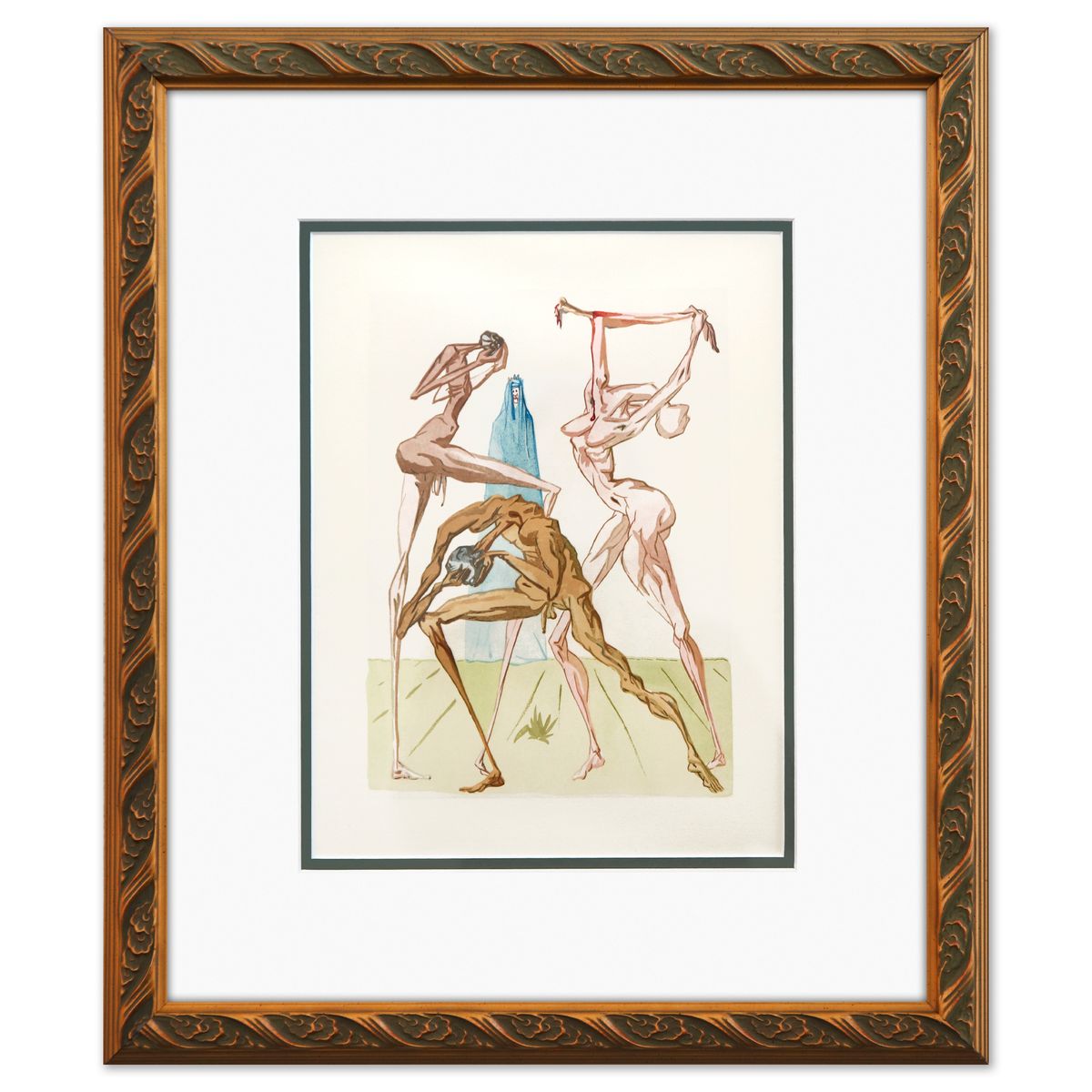 Salvador Dali- Original Color Woodcut on B.F.K. Rives Paper "Inferno 26"